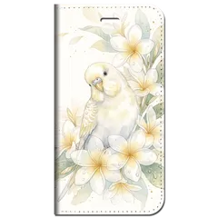 iPhone対応 スマホ 手帳型ケース 夏 セキセイインコ インコ プルメリア 水彩 くすみカラー 大人可愛い 癒やし 南国 涼やか ギフト スマホケース スタンド 【iPhone17 / iPhone16 他 iPhone各機種対応】 |ianuan12のサムネイル