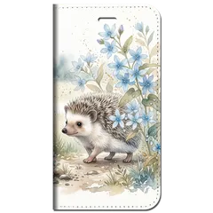 iPhone対応 スマホ 手帳型ケース 夏 ハリネズミ ブルースター 水彩 くすみブルー 大人可愛い 癒やし 小動物 ほっこり 上品 スマホケース スタンド 【iPhone17 / iPhone16 他 iPhone各機種対応】 |ianuan16のサムネイル