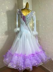 社交ダンス】チャコット 白×ラベンダー色お花モチーフ スタンダード
