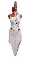 社交ダンス　競技ダンス　ラテンドレス　白鳥の様な白リーフ飾り　Sサイズ 美品 社交ダンス 競技ダンス ラテンドレス 白鳥の様な白リーフ飾り Sサイズ