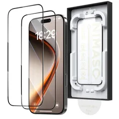 「バリ楽Box」NIMASO ガラスフィルム iPhone17 Pro Max用 強化ガラス 保護フィルム 全面保護 黒縁あり 指紋防止 貼付け簡単 自動吸着 自動除塵セット付き ガイド枠付き 2枚セット いPhone17Promax（6.9インチ）対応 DSのサムネイル