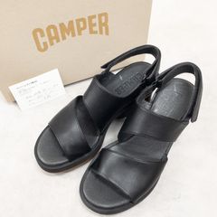 極美品】カンペール ディナ サンダル ブラック レザー スクエア ヒール