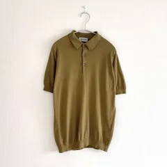 JOHN SMEDLEY ジョンスメドレー シーアイランドコットン 半袖 ニットポロ ポロシャツ メンズ カーキ オリーブ サイズM 綿100% 英国製 ハイゲージ 3つボタン 無地 MADE IN ENGLAND　サマーニット　柔らか　上品【D518】のサムネイル