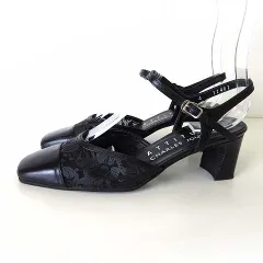 シャルル ジョルダン CHARLES JOURDAN ATTITUDE サンダル ミュール アンクルベルト 本革 レザー 花柄 チュール ドッキング 4 黒 ブラック 22.0cm くつ 靴 シューズのサムネイル