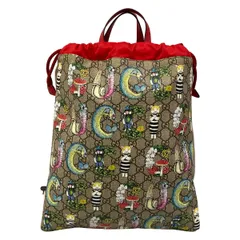 GUCCI(グッチ) リュックサック美品  ヒグチユウコ 550775 ブラウン×レッド×マルチ 2way/巾着型 レザーのサムネイル