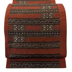【美品】 袋帯 名品 木屋太 落款 華文 縞 赤茶 六通 正絹 【中古】のサムネイル