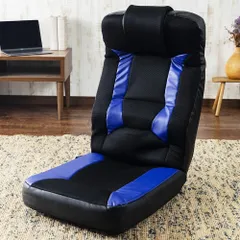 アイリスプラザ ゲーミング座椅子 座椅子【通気性メッシュ製】 ゲーミングチェア 通気性 リクライニング ヘッド部調節可能 収納可能 ブルー GCN-4812 48×64×77のサムネイル