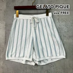 GELATO PIQUE ジェラートピケ FREE SIZE オフホワイト ストライプショートパンツ ハーフパンツ ルームウェア パジャマ 部屋着 ボトムス ウエストゴム ロゴ 刺繍 PWNP242055 ナイロン ★ ■◆のサムネイル