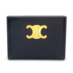 【新着】CELINE トリオンフメタル  レザー ブラック カードケース ゴールドのサムネイル