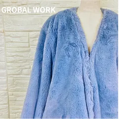 グローバルワーク　GROBAL WORK ファーコート　水色　ロング丈　膝丈のサムネイル