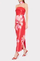 ミリー レディース トップス ワンピース フラワー柄 ストラップレス レース フラワー Milly Ciara Placed Floral Strapless Faille Column Gown Lのサムネイル