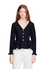 サンドロ レディース アウター カーディガン SANDRO Peplum cardigan Black ブラックのサムネイル