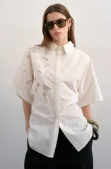 トップショップ レディース トップス シャツ フラワー柄 フラワー Topshop Oversized Floral Cutwork ButtonUp Top White ホワイトのサムネイル