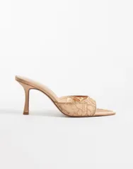 マンゴ レディース シューズ サンダル レース ヒール Mango lace heeled mules in cream NUDE クリームのサムネイル