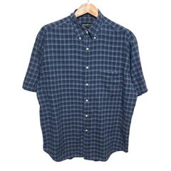 Eddie Bauer エディバウアー 半袖ボタンダウン チェックシャツ ネイビー系 メンズ Lサイズのサムネイル