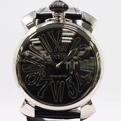 美品 保/箱付 稼働 ガガミラノ ネイマールコラボ マヌアーレ スリム 46mm QZ ブラック文字盤 メンズ腕時計 2000000 6BGY MTM ABC26150のサムネイル
