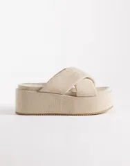 エイソス レディース シューズ サンダル ASOS DESIGN Factor crosstrap flatform sandals inatural NATURALのサムネイル