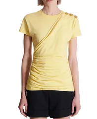 バルマン レディース トップス シャツ ドレープ Balmain Draped TShirt with Buttons Yellow イエローのサムネイル