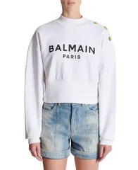 バルマン レディース アウター パーカー・スウェット プリント シャツ Printed Balmain Parisweatshirt White ホワイトのサムネイル