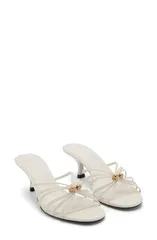 マンゴ レディース シューズ ヒール サンダル トール MANGO Metallic Detail Kitten Heel Slide Sandal Ecru エクリュのサムネイル