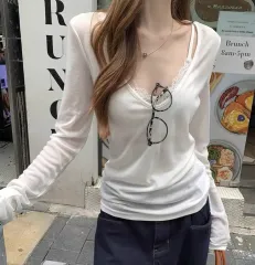 新品 Vネック シースルー 長袖 Tシャツ 白 freeのサムネイル