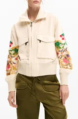 デジグアル レディース アウター ジャケット・ブルゾン 刺繍 Desigual Embroidered Sleeve Detail Jacket Light Beige ベージュのサムネイル