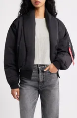 アルファインダストリーズ レディース アウター ジャケット・ブルゾン ダウン Alpha Industrieshawl Collar Down Flight Jacket Black ブラックのサムネイル