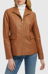 コールハーン レディース アウター ジャケット・ブルゾン レザー Cole Haan Wing Collar Leather Jacket Hazelnutのサムネイル