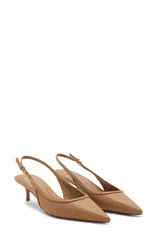 マンゴ レディース シューズ ヒール MANGO Stud Pointed Toe Kitten Heel Slingback Pump Medium Brown ブラウンのサムネイル