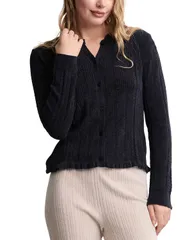 ベアフットドリームス レディース アウター カーディガン ニット BAREFOOT DREAMS CozyChic Ultra Lite Cable Knit Cardigan Black ブラックのサムネイル