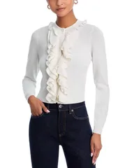 アリスアンドオリビア レディース アウター カーディガン フリル Alice and Olivia Dollie Ruffle Trim Cardigan Soft White ホワイトのサムネイル