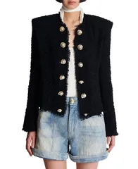 バルマン レディース アウター ジャケット・ブルゾン ツイード ジャケット Balmain EdgeToEdge Tweed Jacket Black ブラックのサムネイル