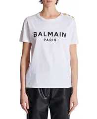 バルマン レディース トップス シャツ プリント Tシャツ TShirt with Balmain Paris Print White ホワイトのサムネイル