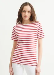 セイントジェームス レディース トップス シャツ Saint James LEVANT MODERN Breton Stripe Short Sleeve Shirt WhiteRed ホワイトのサムネイル