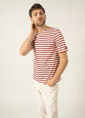 セイントジェームス レディース トップス シャツ Saint James LEVANT MODERN Breton Stripe Short Sleeve Shirt EcruMaroon エクリュのサムネイル