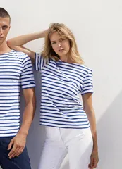 セイントジェームス レディース トップス シャツ Saint James LEVANT MODERN Breton Stripe Short Sleeve Shirt WhiteRoyal Blueのサムネイル