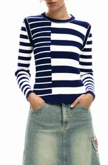 デジグアル レディース アウター パーカー・スウェット セーター Desigual Stripe Rib Sweater White Blue ホワイトのサムネイル