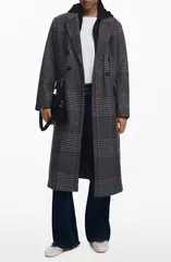 デジグアル レディース アウター ジャケット・ブルゾン コート Desigual Tartan Plaid Overcoat with Removable Hood Inset Medium Grayのサムネイル