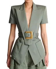 バルマン レディース アウター ジャケット・ブルゾン Balmain Belted Gabardine Anthem Jacket Green グリーンのサムネイル