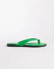 エイソス レディース シューズ サンダル レザー ASOS DESIGN Fenna premium leather flip flops Green leather グリーンのサムネイル