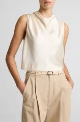 ヴィンス レディース トップス シャツ サテン ノースリーブ Vince Cowl Neck Sleevelessatin Top Flaxのサムネイル