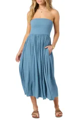 オニール レディース トップス ワンピース ミディ ストラップレス シャーリング ONeill Piper Smocked Strapless Midi Dress Provincial Blue ブのサムネイル