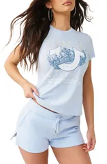 トゥルーレリジョン レディース トップス シャツ ロゴ True Religion Crystal Embellished Logo TShirt Cashmere Blue ブルーのサムネイル