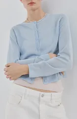 マンゴ レディース アウター カーディガン クルーネック ニット MANGO Fine Knit Crewneck Cardigan Sky Blue ブルーのサムネイル