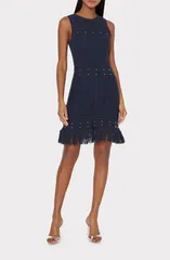 ミリー レディース トップス ワンピース ミニ ノースリーブ ニット フリンジ Milly Beaded Fringe Sleeveless Knit Minidress Navy ネイビーのサムネイル