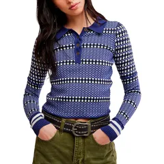 フリーピープル レディース トップス Tシャツ 長袖 Free Peoplevel Up LongSleeve Top Womens Navy Combo ネイビーのサムネイル