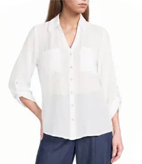 INサンフランシスコ レディース トップス シャツ IN San Francisco 34 Sleeve Button Front Woven Top Off White オフホワイトのサムネイル