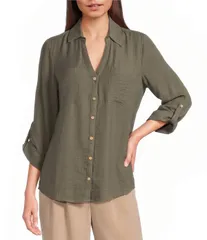 INサンフランシスコ レディース トップス シャツ IN San Francisco 34 Sleeve Button Front Woven Top Olive オリーブのサムネイル