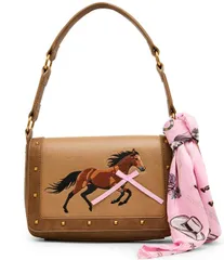 ベッツィジョンソン レディース バッグ 刺繍 Betsey Johnson The Manevent Embroide red Horse And Scarf Studded Shoulder Bagのサムネイル