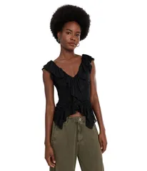 フリーピープル レディース トップス シャツ フリル Free People Blythe Ruffle Top Black ブラックのサムネイル